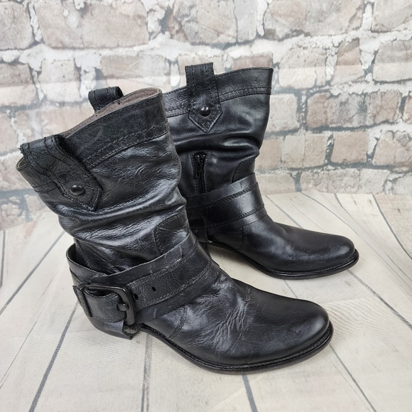 Spiral Leather Slouchy Biker Cowboy Boot Adjustable Harness Black Size 39 - Picture 6 of 12